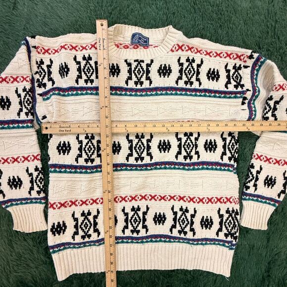 Vintage Peconic Bay Traders Cardigan Mens Large Creme Aztec Design Knit - Picture 5 of 5